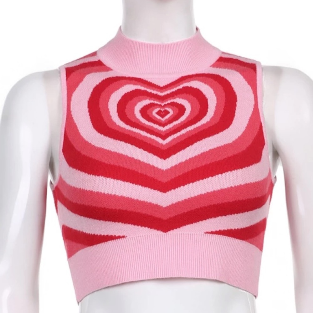 Pink Heart Jacquard Knit Vest